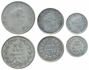 Sayaji Rao III, Silver ½ Rupee, 4 Annas & 2 Annas, Small flan, VS 1951, 1951 & 1952 (KM 35