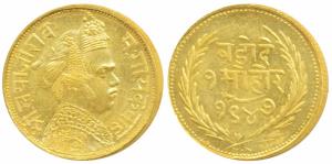 Sayaji Rao III, Gold Mohur, 7.09g, obv. portrait of the Maharaja, rev. name of the state, 