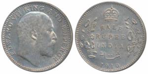 Edward VII, Silver ½ Rupee, 1910, Calcutta Mint (Prid 314). About Uncirculated.