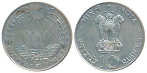 Silver Rupees 10, 1971, Bombay Mint, Food for all, Mirror finish (KM 186). Superb Mint Sta
