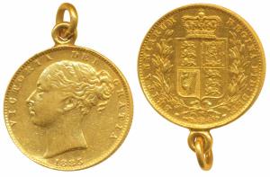 Great Britain, Victoria Queen, Gold Sovereign, 8.55g, Young head, Shield on rev. 1885. Ver