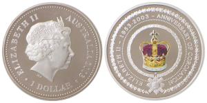 Australia, Queen Elizabeth II, Silver 1 Dollar, 31.1g, 1oz, 2003, rev. Coloured image of S