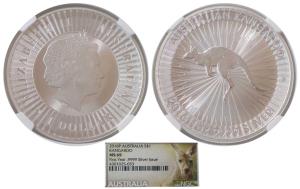 Australia, Queen Elizabeth II, Silver (Dollar) $1, 31.1g, 1oz, 2016-P, Kangaroo on rev. Gr