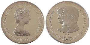 Bahamas, Queen Elizabeth II, Silver 10 Dollars, 28.28g, 1981 Wedding of Prince Charles and