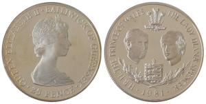 Bailiwick of Guernsey, Queen Elizabeth II, Silver 25 Pence, 28.28g, 1981 Wedding of Prince