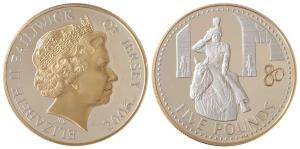 Bailiwick of Jersey, Elizabeth II, Silver, 5 Pounds, 28.28g, gold cameo on the bust, 2006,