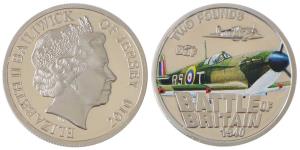 Bailiwick of Jersey, Elizabeth II, Silver 2 Pounds, 12g, 2010, rev. Battle Of Britain 1940