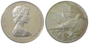 British Virgin Islands, Elizabeth II, Silver Dollar, 25.7g, 1973, rev. Magnificent Frigate