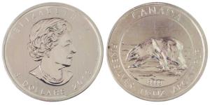 Canada, Elizabeth II, Silver 8 Dollars, 1 & ½ oz, 47.1g, Polar bear, 2013. Proof, in plast