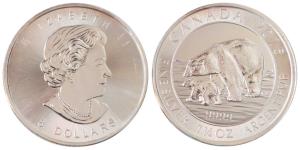 Canada, Elizabeth II, Silver 8 Dollars, 1 & ½ oz, 47.1g, Polar bear, 2013. Proof, in plast