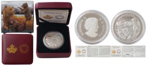 Canada, Elizabeth II, Silver 20 Dollars, 31.1g, 2015, rev. A jade polar bear and her two e