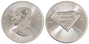 Canada, Elizabeth II, Silver 5 Dollars, 31.1g, Superman, 2016. Uncirculated, in plastic ca