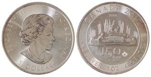 Canada, Elizabeth II, Silver 5 Dollars, 1oz, 31.1g, 2017, rev. celebrating 150 years of th