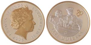 Cayman Islands, Elizabeth II, Silver Proof $ 5, 28.2g, gold cameo on the bust, 2006, Queen