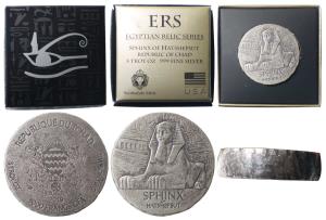 Republic of Chad, Antique finish Silver 3000 Francs CFA, 155.5g, Sphinx of Hatshepsut, ver