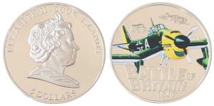 Cook Islands, Queen Elizabeth II, Silver 5 Dollars, 25g, 2010, rev. Battle of Britain, Pro