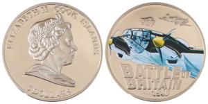 Cook Islands, Queen Elizabeth II, Silver 5 Dollars, 25g, 2010, rev. Battle of Britain, Pro