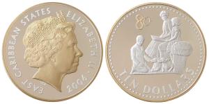 East Caribbean states, Elizabeth II, Silver 10 Dollars, 28.28g, gold cameo on the bust, 20