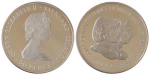 Falkland, Queen Elizabeth II, Silver 50 Pence, 28.28g, 1981 Wedding of Prince Charles and 