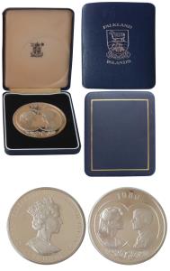 Falkland Islands, Elizabeth II, Large Silver Pound 25, 150g, 1986, to commemorate the marr