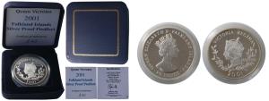 Falkland Islands, Queen Elizabeth II, Silver 50 Pence Pied fort, 56.56g, 2001, rev. 100th 