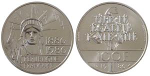 France, Silver Piedfort, 30g, 1986, Lettering: 1886 1986 République Française. Uncirculate