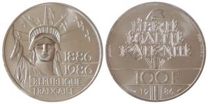 France, Silver Piedfort, 30g, 1986, Lettering: 1886-1986 République Française. Uncirculate