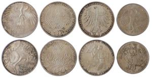 Germany, Silver 10 Mark (3) & 5 Mark, all different 1972 Munich Olympics, Folrtis Citivs A