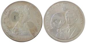Gibraltar, Queen Elizabeth II, Silver One Crown, 28.28g, 1981 Wedding of Prince Charles an