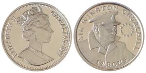 Gibraltar, Elizabeth II, Silver 14 ECUS, 10.00g, 1993, rev. Sir Winston Churchill in unifo