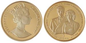 Gibraltar, Elizabeth II, Gold Gilt Silver 1 Crown, 28.28g, 1997, Engagement portrait of Qu