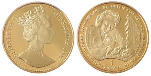 Gibraltar, Elizabeth II, Gold Gilt Silver 1 Crown, 28.28g, 1997, Golden wedding anniversar