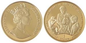 Gibraltar, Elizabeth II, Gold Gilt Silver 1 Crown, 28.28g, 1997, Golden wedding anniversar