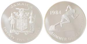 Jamaica, Silver 10 Dollars, 136g, 1984, Summer Olympic Games (KM 116). Proof.