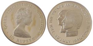 Mauritius, Queen Elizabeth II, Silver 10 Rupees, 28.28g, 1981 Wedding of Prince Charles an