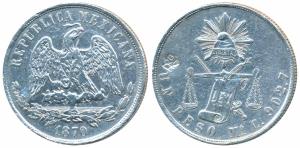 Mexico, Silver Peso, 26.99g, 1870, rev. scales, tiny countermark (KM 408.5), Extremely Fin