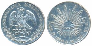 Mexico, Silver 8 Reales, 1896, eagle holding a snake in its beak (KM 377.10). Uncirculated