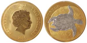 Niue, Elizabeth II, Silver $ 1, 31.1g, 2014, Gold gilt, Turtle. Superb Mint State.