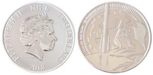Niue, Elizabeth II, Silver $ 2, 31.29g, 2017 rev. Darth Vader facing left, wielding lights