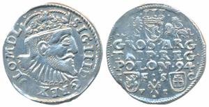 Poland, Sigismund III, Silver 3 Groshon, 2.74g, Trojak 1594. Very Fine+, Scarce.