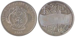 Seychelles, Copper Nickel 5 Rupees, 28.76, 2000, Millennium (KM 112), Extremely Fine.
