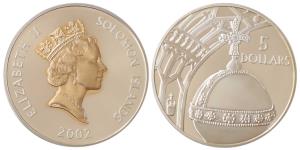 Solomon Islands, Elizabeth II, Silver 5 Dollars, 28.28g, 2002, 50th Anniversary of Accessi