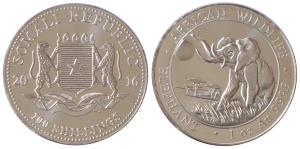 Somalia, Silver 100 Shillings, 31.1g, 2016, African Wildlife, Elephant. Uncirculated.