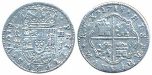 Spain, Philip V, Silver 2 Reales, 4.39g, 1718, (KM 671). Very Fine.