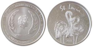 S349 St.Lucia, Queen Elizabeth II, Silver Two Dollars, 31.1g, 2018. Uncirculated.