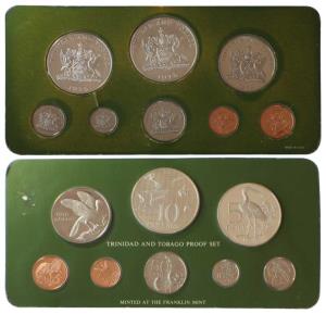 Trinidad And Tobago, Proof Set of 8, 1975, Silver 10 and 5 Dollars, 35g and 30g, Cupro-Nic