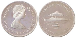 Tristan Da Cunha, Queen Elizabeth II, Silver 25 Pence, 28.28g, 1977 (KM 1a). Proof.