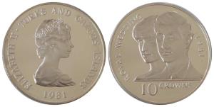 Turks and Caicos Islands, Queen Elizabeth II, Silver 10 Crown, 28.28g, 1981 Wedding of Pri