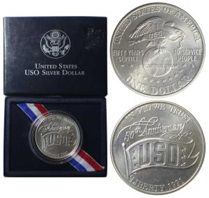 United States of America, Silver Dollar, 26.73g, 1991, 50th Anniversary of the United Serv