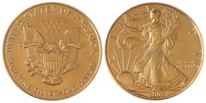 United States of America, Gold gilt Silver Dollar, 31.1g, 1995, Walking Liberty, (KM 273).
